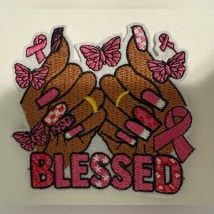“BLESSED” Pink and Brown Embroidered Patch| Breast Cancer